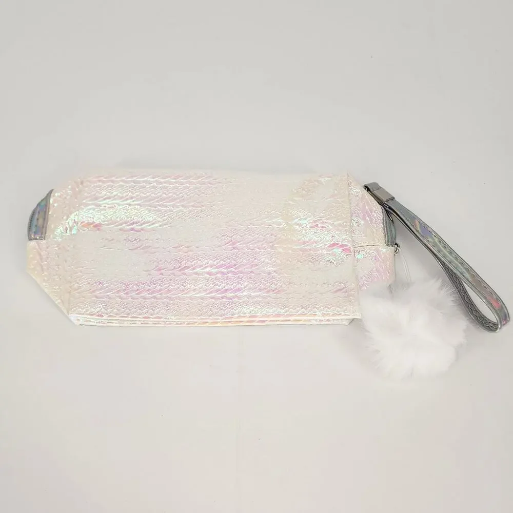 3-Piece Holographic Cat Makeup Bag Bundle Pom Pom Wristlet Cosmetic Pouches - Picture 5 of 6